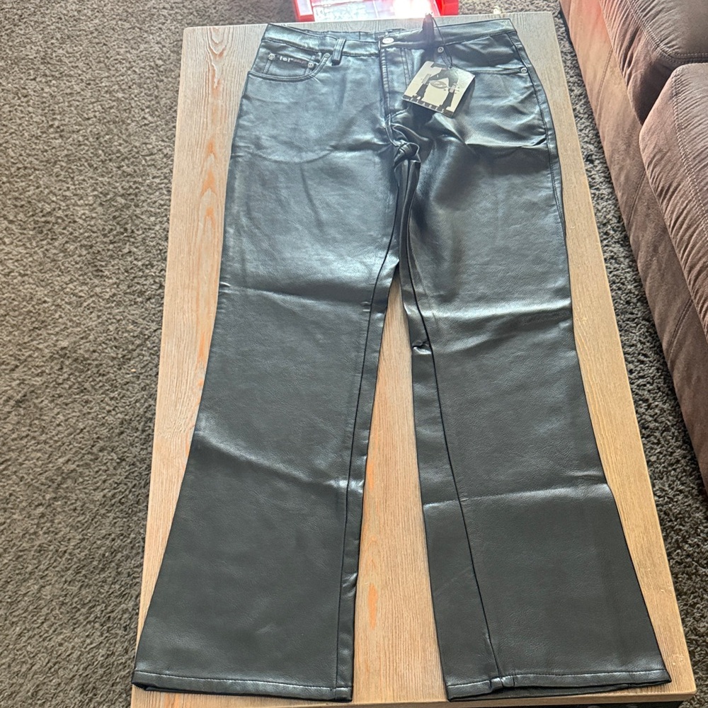 RARE VINTAGE DEADSTOCK  Y2K L.E.I. Black Faux Leather Flare Pants